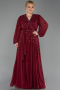 Robe De Soirée Grande Taille Mousseline Longue Rouge Bordeaux ABU3075