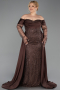 Robe De Soirée Grande Taille Perlé Longue Brun Foncé ABU6093