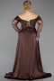 Robe De Soirée Grande Taille Perlé Longue Brun Foncé ABU6093