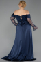 Robe De Soirée Grande Taille Longue Perlé Bleu Marine ABU6093