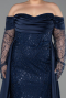 Robe De Soirée Grande Taille Longue Perlé Bleu Marine ABU6093