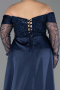 Robe De Soirée Grande Taille Longue Perlé Bleu Marine ABU6093