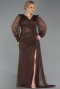 Robe De Soirée Grande Taille Longue Dantelle Brun ABU6283