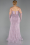 Robe de Soirée Grande Taille Longue Dantelle Lavande ABU6280