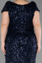 Robe De Soirée Grande Taille Longue Squameuse Bleu Marine ABU6282
