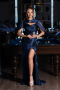 Robe de Soirée Longue Mousseline Bleu Marine ABU6296
