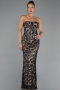Robe de Soirée Longue Dantelle Noir ABU6303