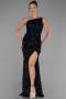 Robe de Soirée Longue Squameuse Bleu Marine ABU6316