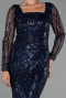 Robe de Soirée Longue Perlé Bleu Marine ABU6317