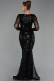 Robe de Soirée Longue Perlé Noir ABU6317