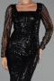 Robe de Soirée Longue Perlé Noir ABU6317