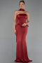 Robe Queue De Poisson Satin Longue Rouge Bordeaux ABU6086