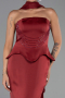 Robe Queue De Poisson Satin Longue Rouge Bordeaux ABU6086