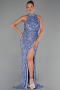 Robe de Soirée Longue Squameuse Indigo ABU5135