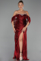Robe de Soirée Longue Mousseline Rouge Bordeaux ABU6306