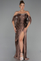 Robe de Soirée Longue Mousseline Brun ABU6306