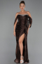 Robe de Soirée Longue Mousseline Brun foncé ABU6306