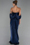 Robe de Soirée Longue Mousseline Bleu Marine ABU6306