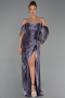 Robe de Soirée Longue Mousseline Lavande ABU6306