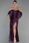 Robe de Soirée Longue Mousseline Violet ABU6306