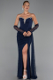 Robe de Soirée Longue Dantelle Bleu Marine ABU6319