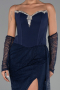 Robe de Soirée Longue Dantelle Bleu Marine ABU6319