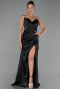 Robe de Soirée Longue Satin Noir ABU6320