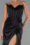 Robe de Soirée Longue Satin Noir ABU6320