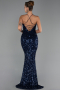 Robe de Soirée Longue Squameuse Bleu Marine ABU6321