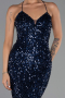 Robe de Soirée Longue Squameuse Bleu Marine ABU6321