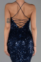 Robe de Soirée Longue Squameuse Bleu Marine ABU6321