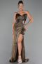 Robe de Soirée Longue Mousseline Brun ABU6296