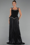 Robe de Soirée Longue Mousseline Noir ABU6323
