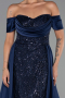 Robe de Soirée Longue Perlé Bleu Marine ABU6329