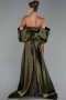 Robe De Soirée Perlé Longue Kaki ABU5169