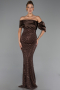 Robe De Soirée Perlé Longue Brun ABU5434