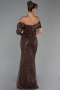 Robe De Soirée Perlé Longue Brun ABU5434