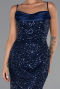 Robe de Soirée Longue Squameuse Bleu Marine ABU6308