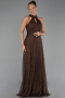 Robe de Soirée Longue Dantelle Brun ABU6313