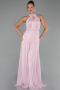 Robe de Soirée Longue Dantelle Poudre ABU6313
