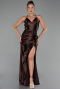 Robe de Soirée Longue Satin Brun ABU2800