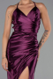 Robe de Soirée Longue Satin Prune ABU2800