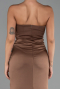 Robe De Soirée Satin Longue Brun ABU6061