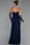 Robe de Soirée Longue Dantelle Bleu Marine ABU6319