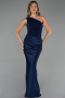 Robe de Soirée Longue Satin Bleu Marine ABU6331