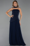 Robe De Soirée Mousseline Longue Bleu Marine ABU6042