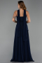 Robe De Soirée Mousseline Longue Bleu Marine ABU6042