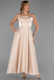 Robe De Soirée Satin Midi Beige ABK2657