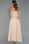 Robe De Soirée Satin Midi Beige ABK2657