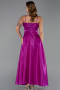 Robe De Soirée Satin Midi Fushia ABK2657
